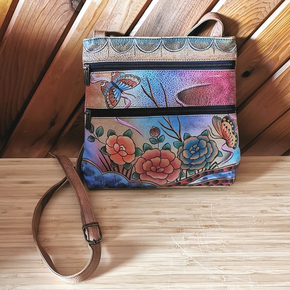 Anuschka Handbags - Anuschka “Butterflies & Roses” Hand-Painted Leather Crossbody Bag